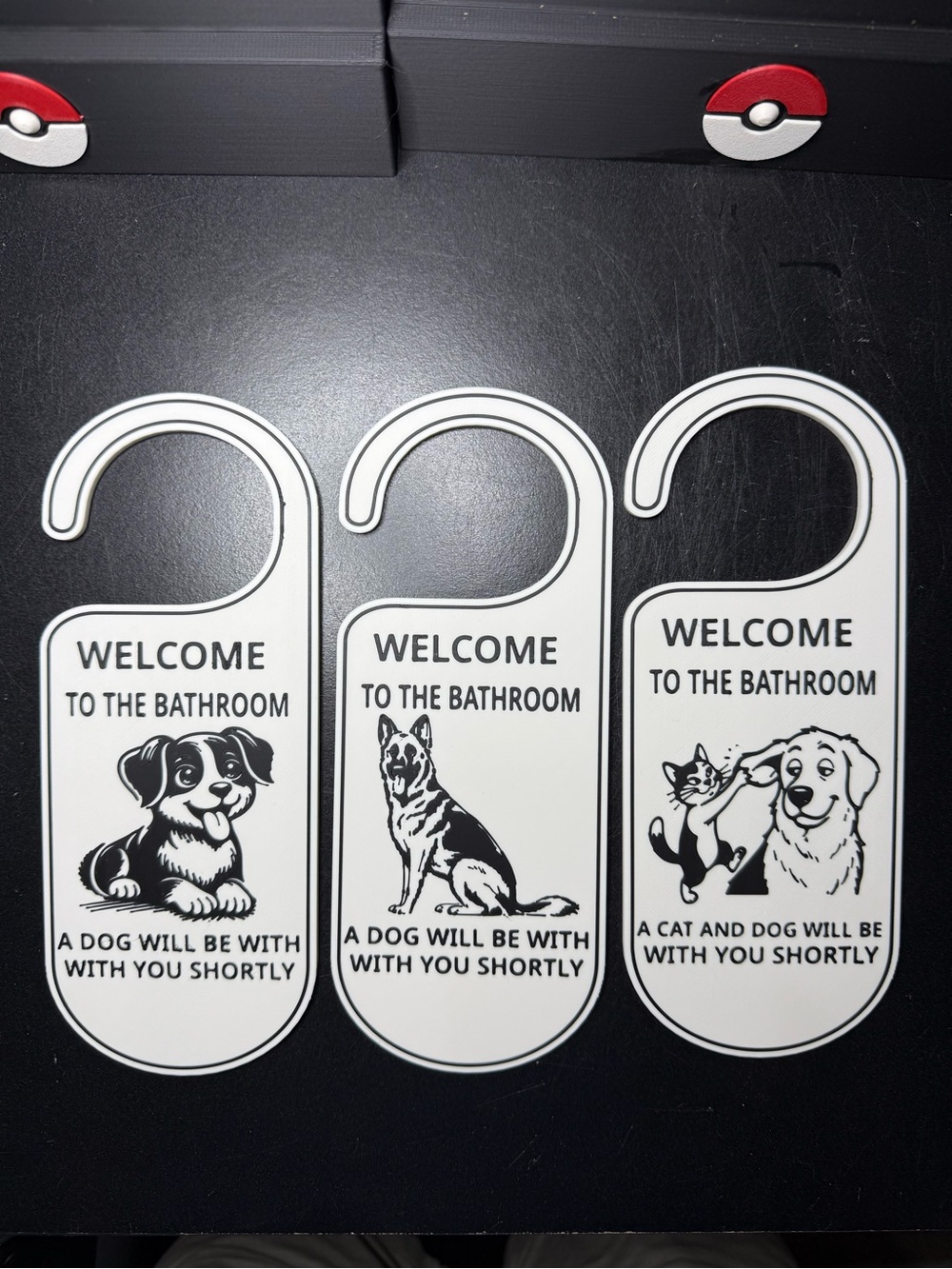 Welcome to the Bathroom Dog & Cat Door Hangers - Set of 3